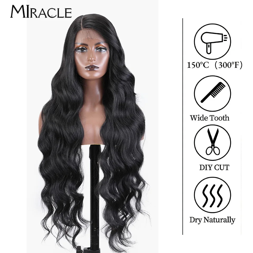 MIRACLE Deep Loose Wave Synthetic Wig for Women 36 Inch Wavy Lace Front Wigs Ginger Blue Blonde Wigs Side Part Cosplay Wig