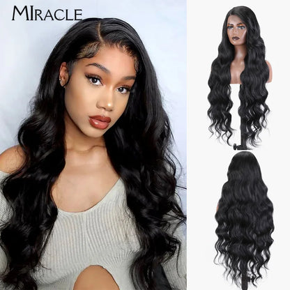 MIRACLE Deep Loose Wave Synthetic Wig for Women 36 Inch Wavy Lace Front Wigs Ginger Blue Blonde Wigs Side Part Cosplay Wig