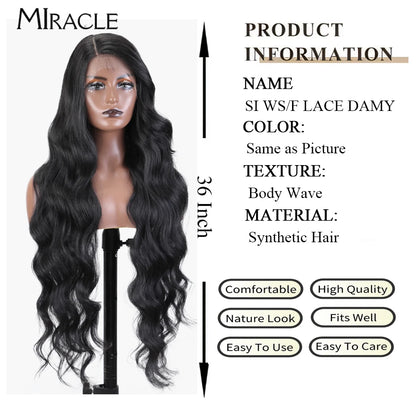 MIRACLE Deep Loose Wave Synthetic Wig for Women 36 Inch Wavy Lace Front Wigs Ginger Blue Blonde Wigs Side Part Cosplay Wig