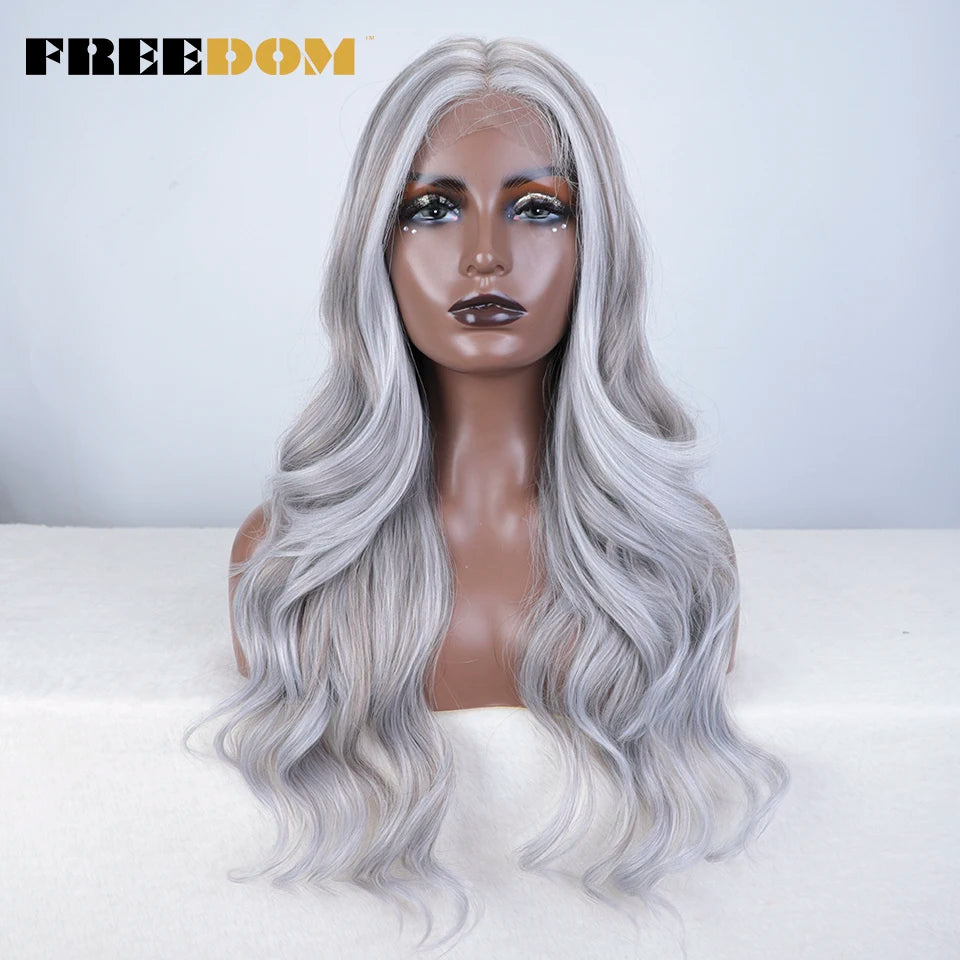 FREEDOM Synthetic Lace Front Wigs For Women  26“ Highlight Honey Brown Body Wave Wig Ombre Blonde Lace Wig Synthetic Cosplay Wig