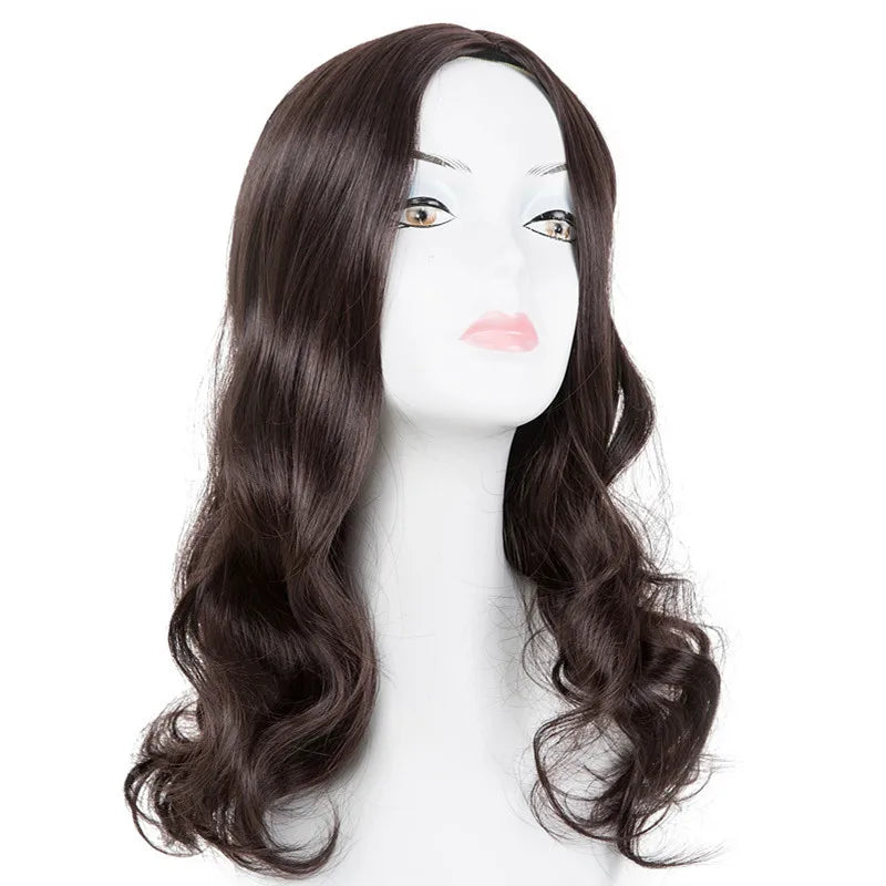 Cosplay Wig Fei-Show Synthetic Heat Resistant Medium Curly Middle line Women Black Hair Costume Halloween Carnival Hairpiece