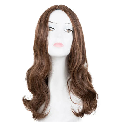 Cosplay Wig Fei-Show Synthetic Heat Resistant Medium Curly Middle line Women Black Hair Costume Halloween Carnival Hairpiece