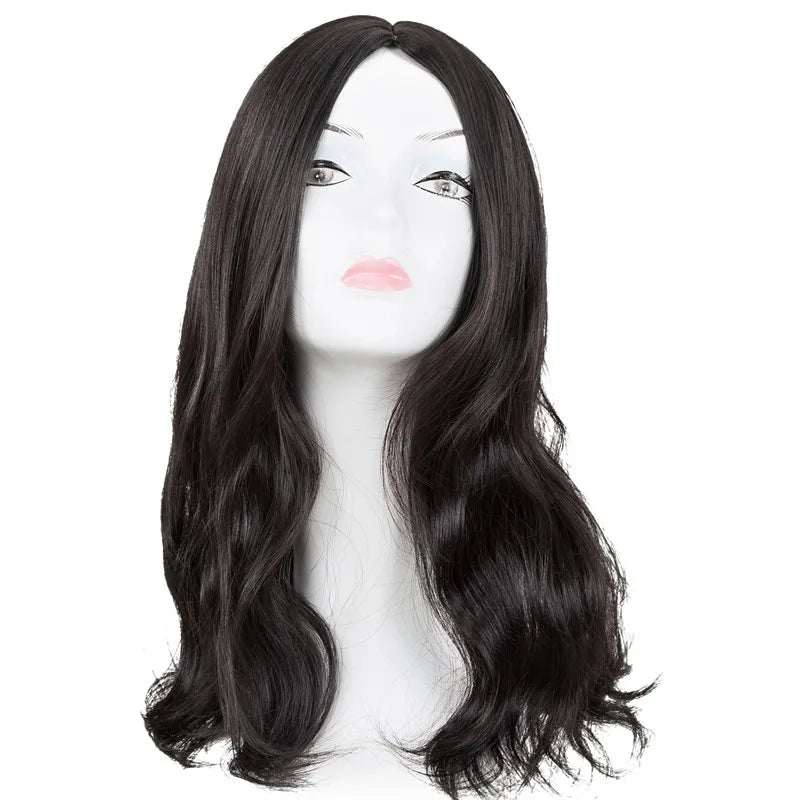 Cosplay Wig Fei-Show Synthetic Heat Resistant Medium Curly Middle line Women Black Hair Costume Halloween Carnival Hairpiece