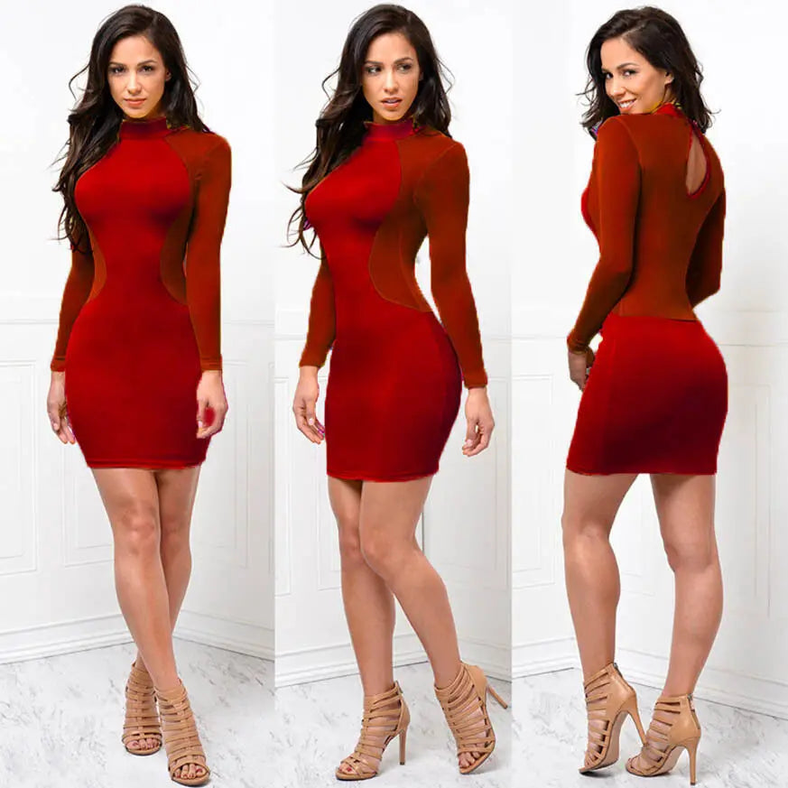 Women Sexy  Dress See Through Mesh Bandage Bodycon Long Sleeve Evening Party Clubwear Sexy club style Mini Dress