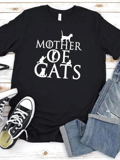 Mother of Cats Print Women T Shirt Short Sleeve O Neck Loose Women Tshirt Ladies Fashion Tee Shirt Tops Clothes Camisetas Mujer