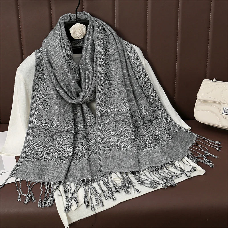 Luxury Brand Autumn Cashmere Pashmina Shawl Lady Wrap Warm Winter Scarves Design Print Female Foulard Cotton Stoles Scarf 2023