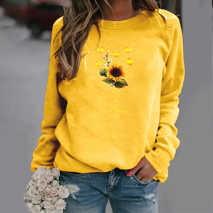 Fashion Sunflower Butterfly Trend Crew-neck Hoodie Autumn Printed Blazer Streetwear Streetwear Women  Sweatshirt Clothes