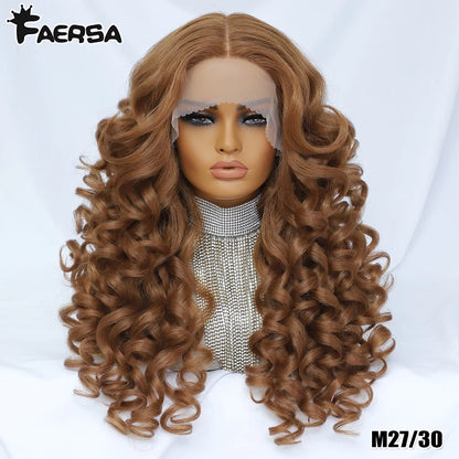 Black Brown Curly Wig Synthetic Lace Front Wigs For Women Blonde Orange Female Lace Wig 13X4.5X1 Cosplay Hair Daily Use