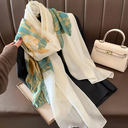 Luxury Brand Large Silk Soft Scarf Women Stylish Print Long Shawl Handkerchief Summer Elegant Travel Wrap Hot 90*180cm