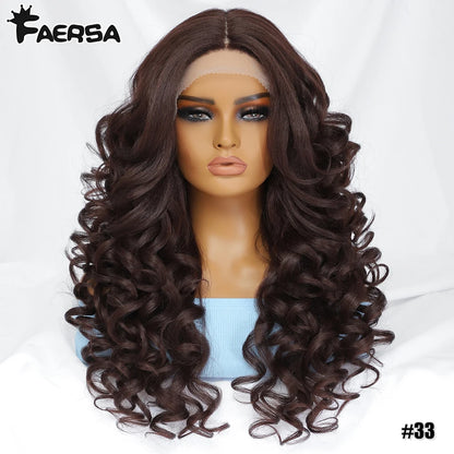 Black Brown Curly Wig Synthetic Lace Front Wigs For Women Blonde Orange Female Lace Wig 13X4.5X1 Cosplay Hair Daily Use