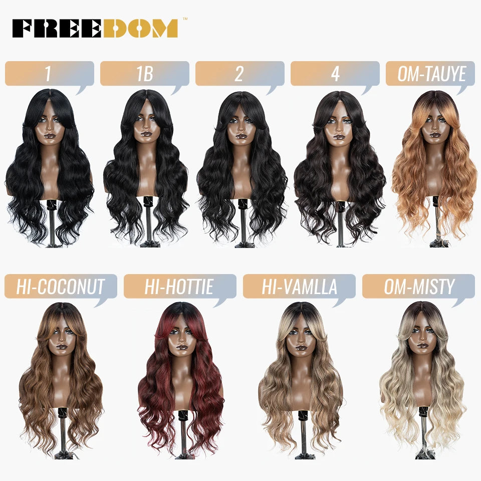 FREEDOM Synthetic Lace Wigs For Black Women Super Long Body Wavy Side Part Lace Wig Brown Ombre Blue Cosplay Wigs Heat Resistant