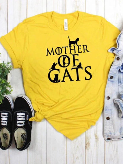 Mother of Cats Print Women T Shirt Short Sleeve O Neck Loose Women Tshirt Ladies Fashion Tee Shirt Tops Clothes Camisetas Mujer