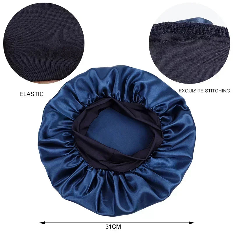 High Elastic Satin Solid Wide-brimmed Sleeping Hat Unisex Head Wrap Elastic Band Cap Hair Care Bonnet Night Sleeping Hat