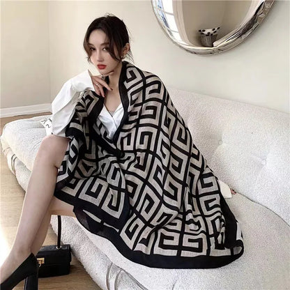 2024live broadcast of Korean printed cotton and linen scarves for warmth in spring summer autumn and winter long scarf and shawl