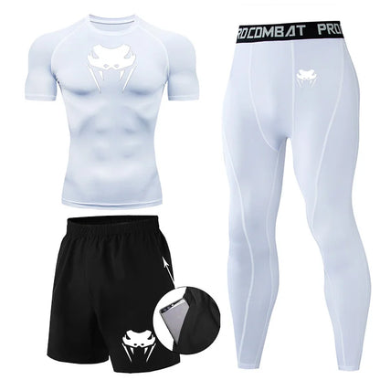 Men Compression Set MMA Long or Short Sleeve T-shirt Men's Tight Pants Fitness Bodybuilding Clothes Rashguard Sports Suits