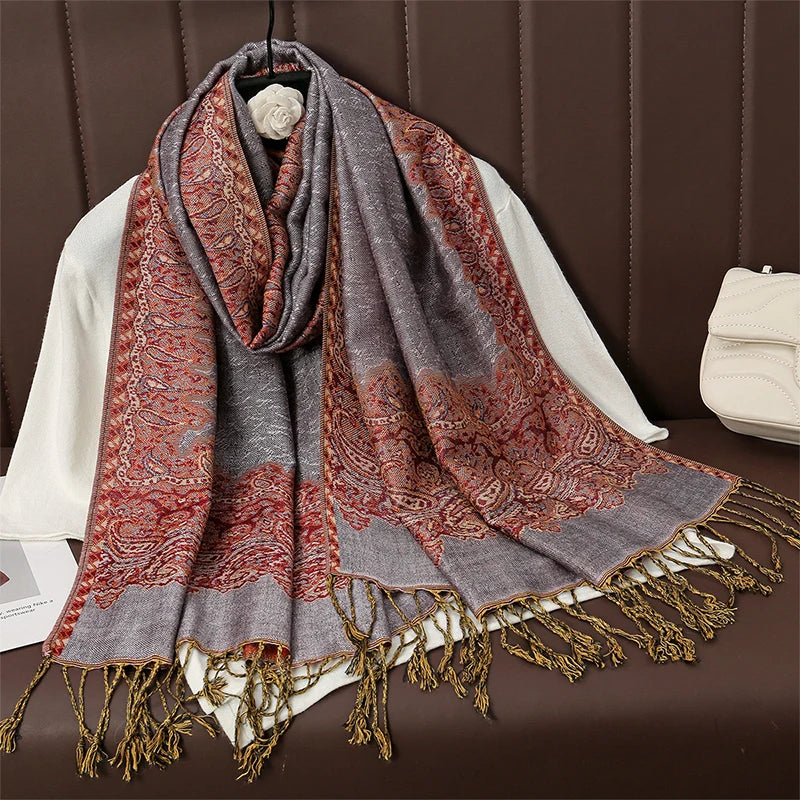 Luxury Brand Autumn Cashmere Pashmina Shawl Lady Wrap Warm Winter Scarves Design Print Female Foulard Cotton Stoles Scarf 2023