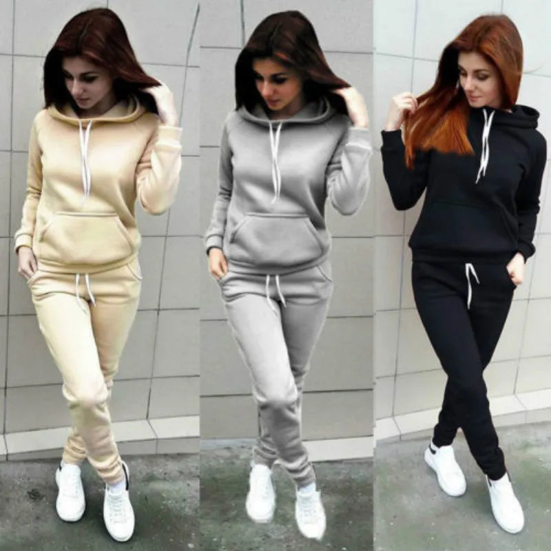 Women 2 Piece Set OutfitSolid Women Tracksuit Casual Hoodies Sweatshirt Pant Set Lounge Wear Sport Suit  Autumn Winter Clothes