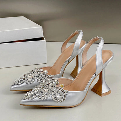 Liyke Spring Summer Fashion Crystal Rhinestone Women Pumps Sexy Pointed Toe Red High Heels Party Wedding Prom Shoe Sandal Female