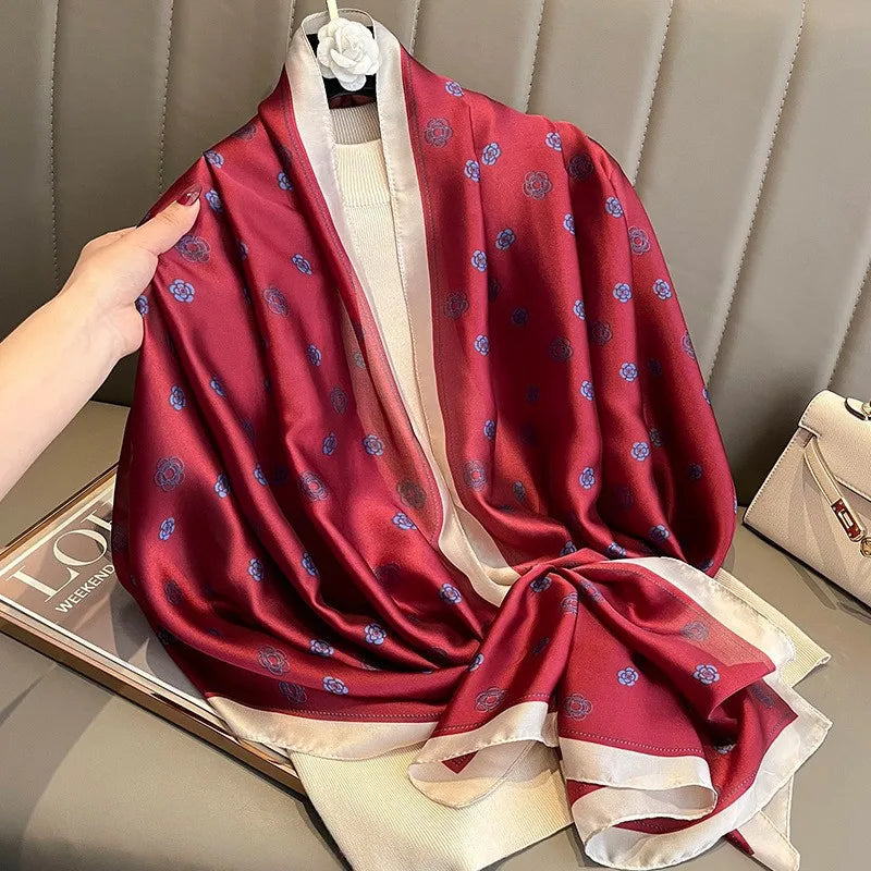 Luxury Brand Large Silk Soft Scarf Women Stylish Print Long Shawl Handkerchief Summer Elegant Travel Wrap Hot 90*180cm