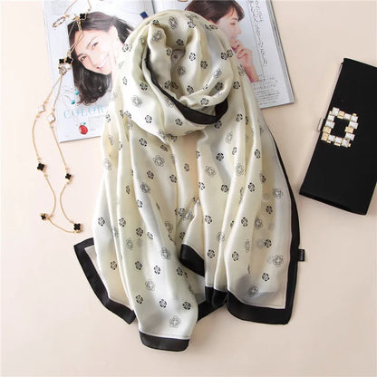 Luxury Brand Large Silk Soft Scarf Women Stylish Print Long Shawl Handkerchief Summer Elegant Travel Wrap Hot 90*180cm