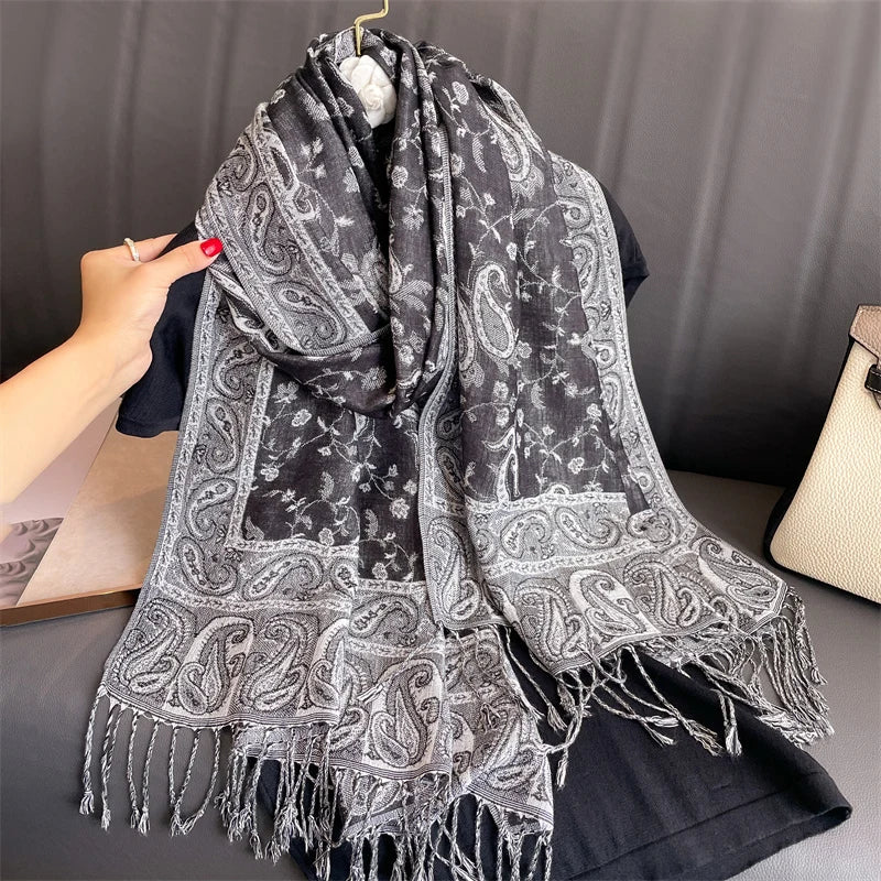 Luxury Brand Autumn Cashmere Pashmina Shawl Lady Wrap Warm Winter Scarves Design Print Female Foulard Cotton Stoles Scarf 2023