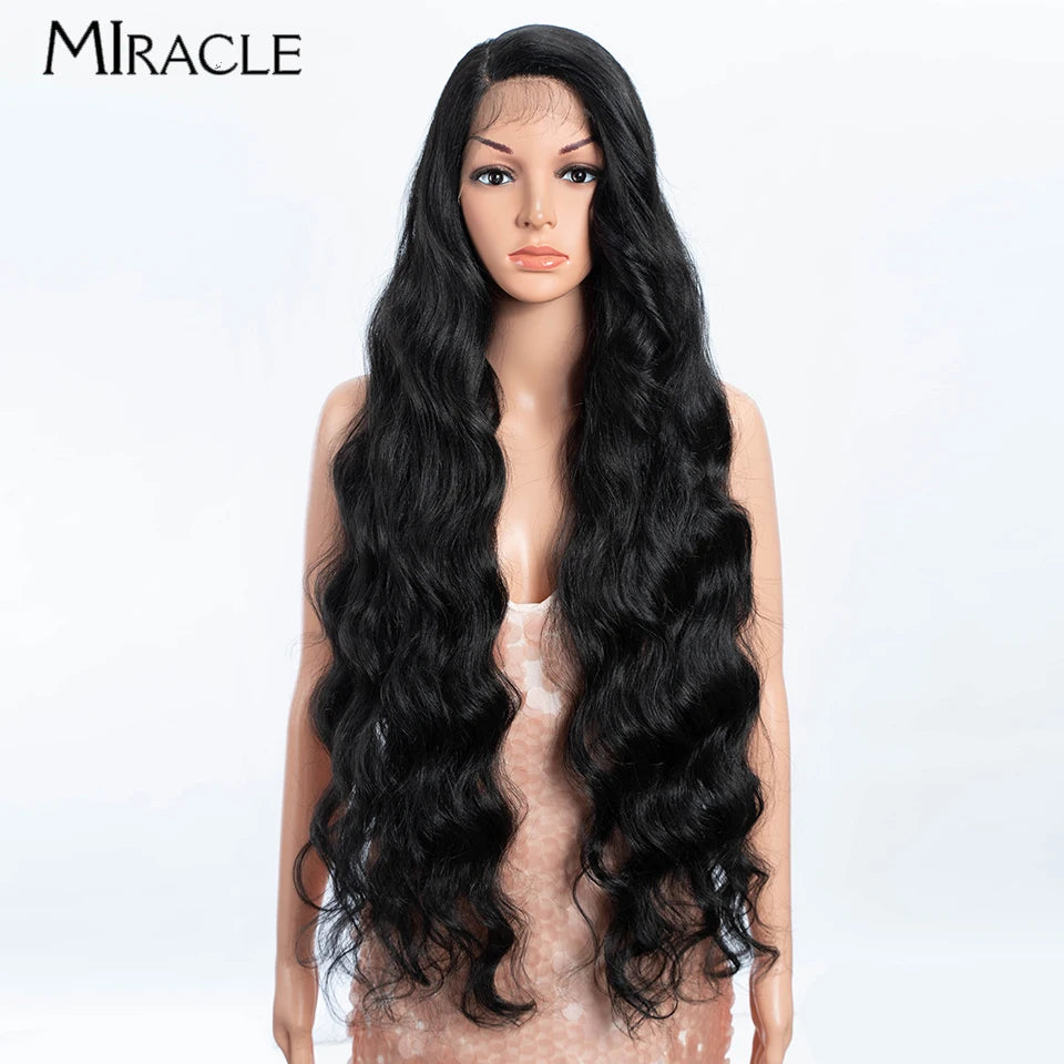 MIRACLE Deep Loose Wave Synthetic Wig for Women 36 Inch Wavy Lace Front Wigs Ginger Blue Blonde Wigs Side Part Cosplay Wig