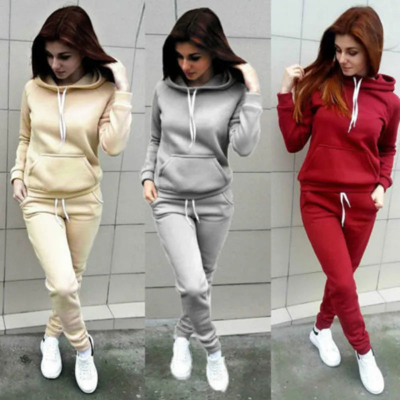 Women 2 Piece Set OutfitSolid Women Tracksuit Casual Hoodies Sweatshirt Pant Set Lounge Wear Sport Suit  Autumn Winter Clothes