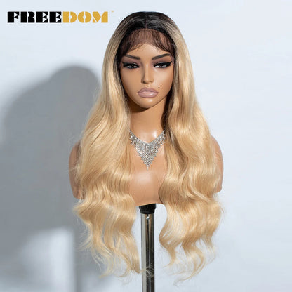 FREEDOM Synthetic Lace Front Wigs For Women  26“ Highlight Honey Brown Body Wave Wig Ombre Blonde Lace Wig Synthetic Cosplay Wig