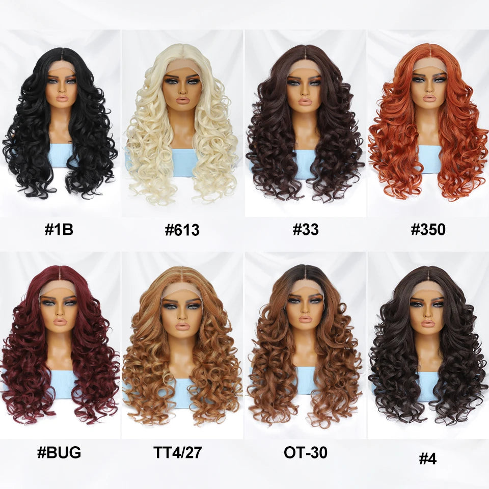 Black Brown Curly Wig Synthetic Lace Front Wigs For Women Blonde Orange Female Lace Wig 13X4.5X1 Cosplay Hair Daily Use