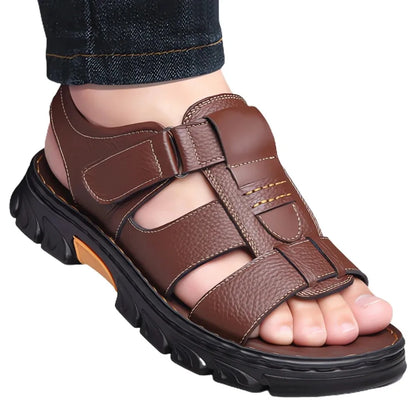 Sandals Men'S Beach Shoes Artificial Leather Slippers Outdoor Non-Slip Thick-Soled Leather Sandals for Mens Casual Shoes