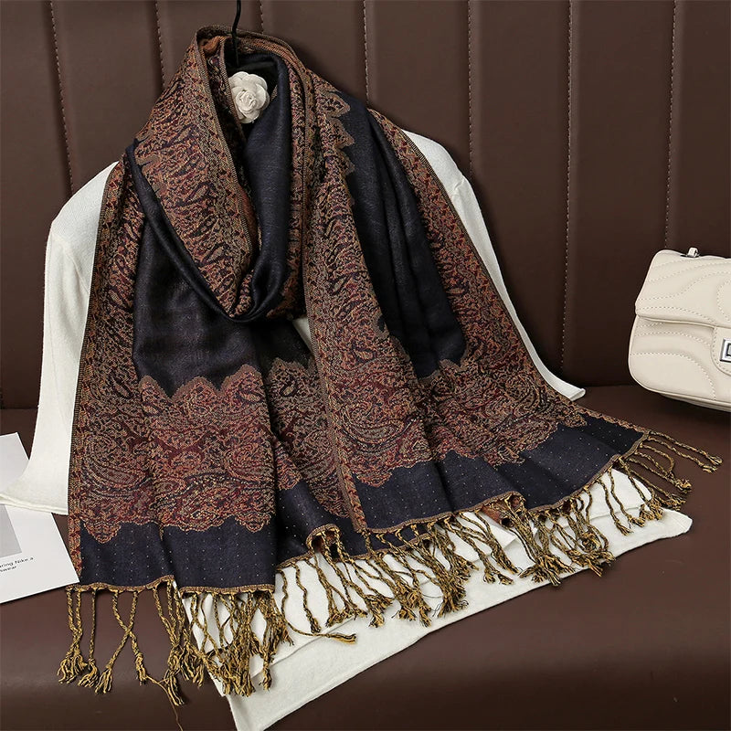 Luxury Brand Autumn Cashmere Pashmina Shawl Lady Wrap Warm Winter Scarves Design Print Female Foulard Cotton Stoles Scarf 2023