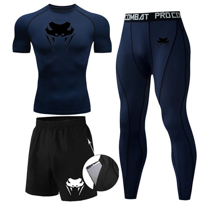 Men Compression Set MMA Long or Short Sleeve T-shirt Men's Tight Pants Fitness Bodybuilding Clothes Rashguard Sports Suits