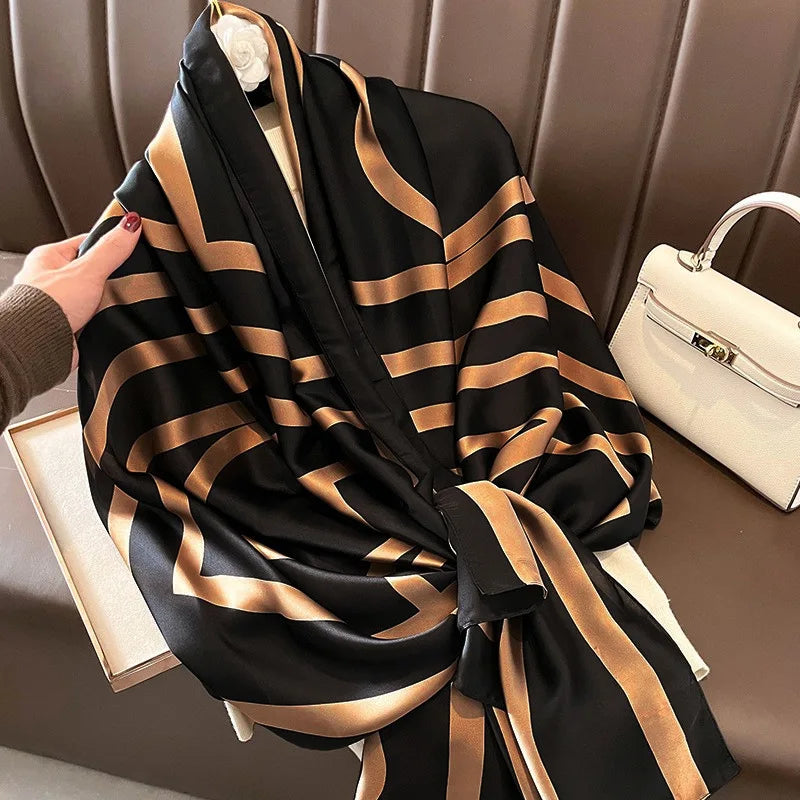 Luxury Brand Large Silk Soft Scarf Women Stylish Print Long Shawl Handkerchief Summer Elegant Travel Wrap Hot 90*180cm