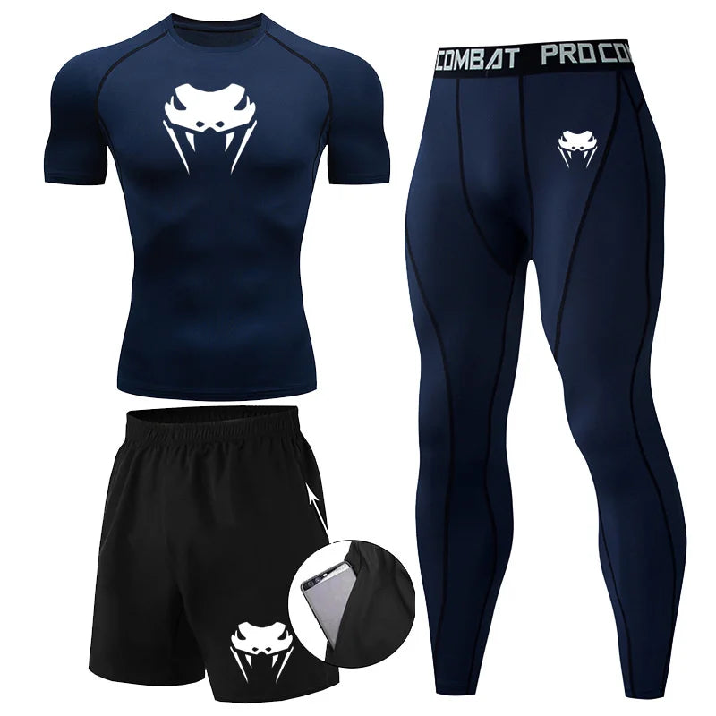 Men Compression Set MMA Long or Short Sleeve T-shirt Men's Tight Pants Fitness Bodybuilding Clothes Rashguard Sports Suits