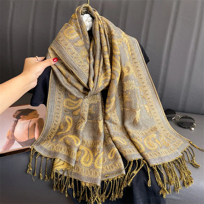 Luxury Brand Autumn Cashmere Pashmina Shawl Lady Wrap Warm Winter Scarves Design Print Female Foulard Cotton Stoles Scarf 2023