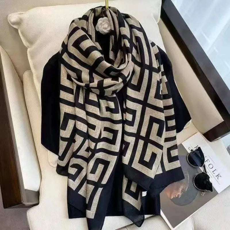 2024live broadcast of Korean printed cotton and linen scarves for warmth in spring summer autumn and winter long scarf and shawl