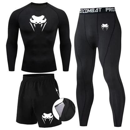 Men Compression Set MMA Long or Short Sleeve T-shirt Men's Tight Pants Fitness Bodybuilding Clothes Rashguard Sports Suits