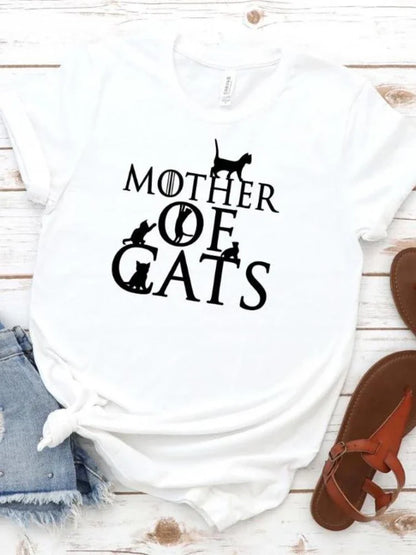 Mother of Cats Print Women T Shirt Short Sleeve O Neck Loose Women Tshirt Ladies Fashion Tee Shirt Tops Clothes Camisetas Mujer