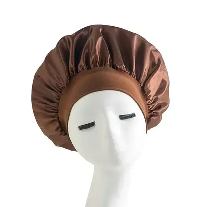 High Elastic Satin Solid Wide-brimmed Sleeping Hat Unisex Head Wrap Elastic Band Cap Hair Care Bonnet Night Sleeping Hat