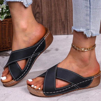 Women Sandals Peep Toe Summer Sandals With Wedge Heels Summer Shoes Women Slippers Elegant Heeled Zapatos Mujeres Heels Sandals