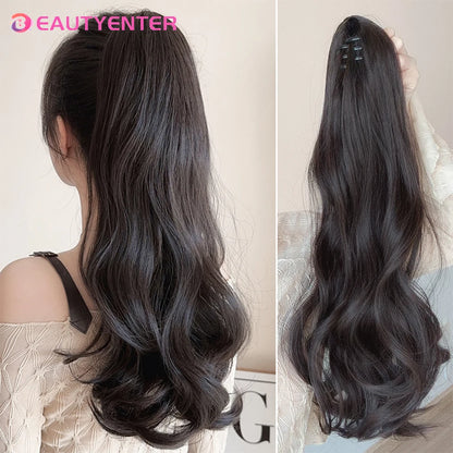 BEAUTYENTER Synthetic Long Curly Hair Band With Grab Clip Ponytail Wig Curly Hair False Ponytail Fluffy Hair Can Be Braided