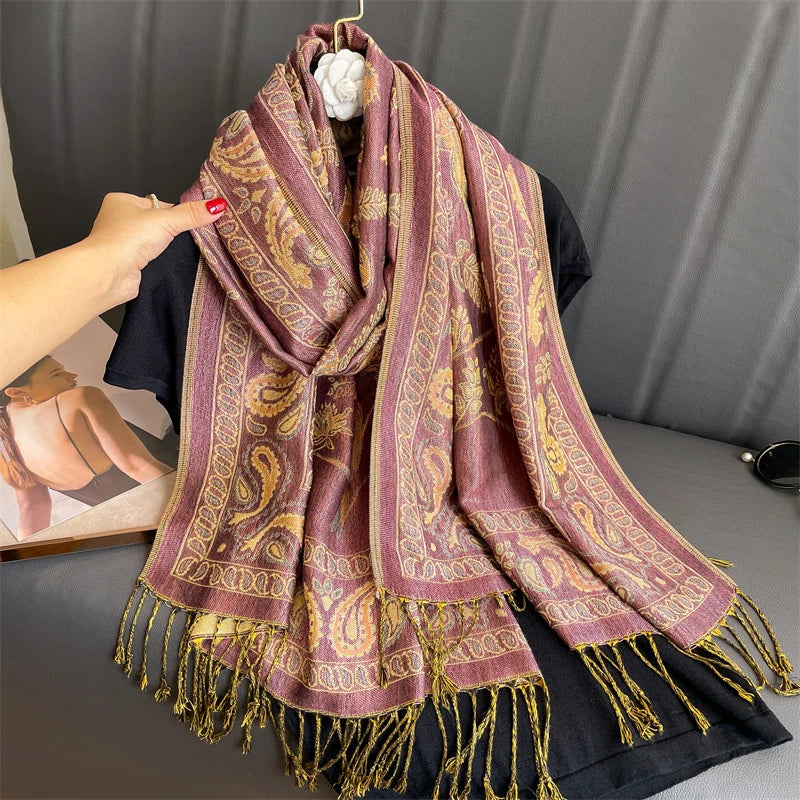 Luxury Brand Autumn Cashmere Pashmina Shawl Lady Wrap Warm Winter Scarves Design Print Female Foulard Cotton Stoles Scarf 2023