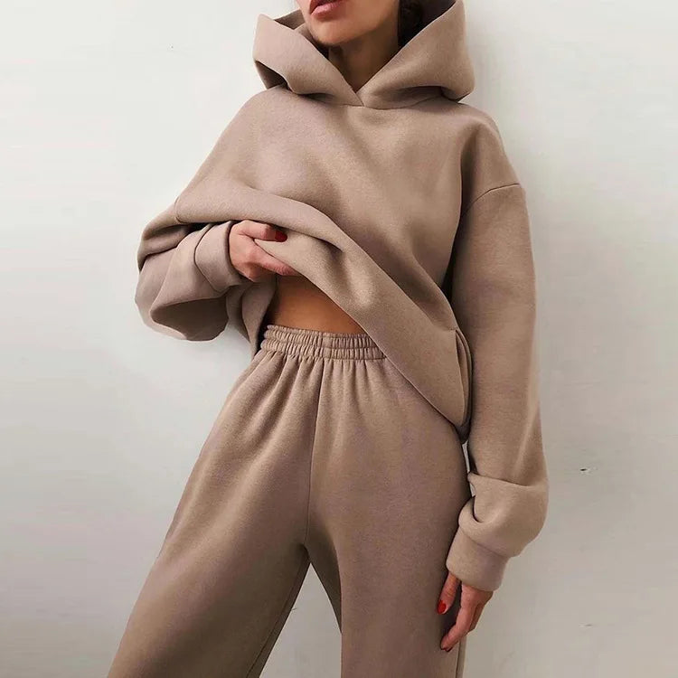 Winter Two Piece Sets Women Tracksuit Oversized Suit 2025 Autumn Trouser Suits Female Sweatshirt Solid Sports Hoodie Sportswear