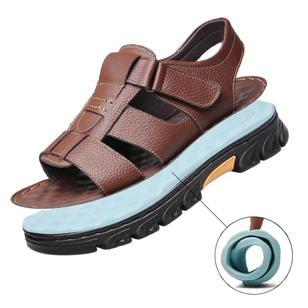 Sandals Men'S Beach Shoes Artificial Leather Slippers Outdoor Non-Slip Thick-Soled Leather Sandals for Mens Casual Shoes