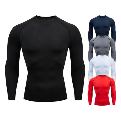 Mens Sport Top for Fitness T-shirt Bodybuilding Compression Shirt Gym Running Tight Rashguard Jogging Sweatshirt Dry Fit Clothes