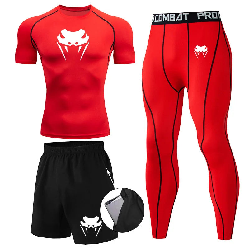 Men Compression Set MMA Long or Short Sleeve T-shirt Men's Tight Pants Fitness Bodybuilding Clothes Rashguard Sports Suits