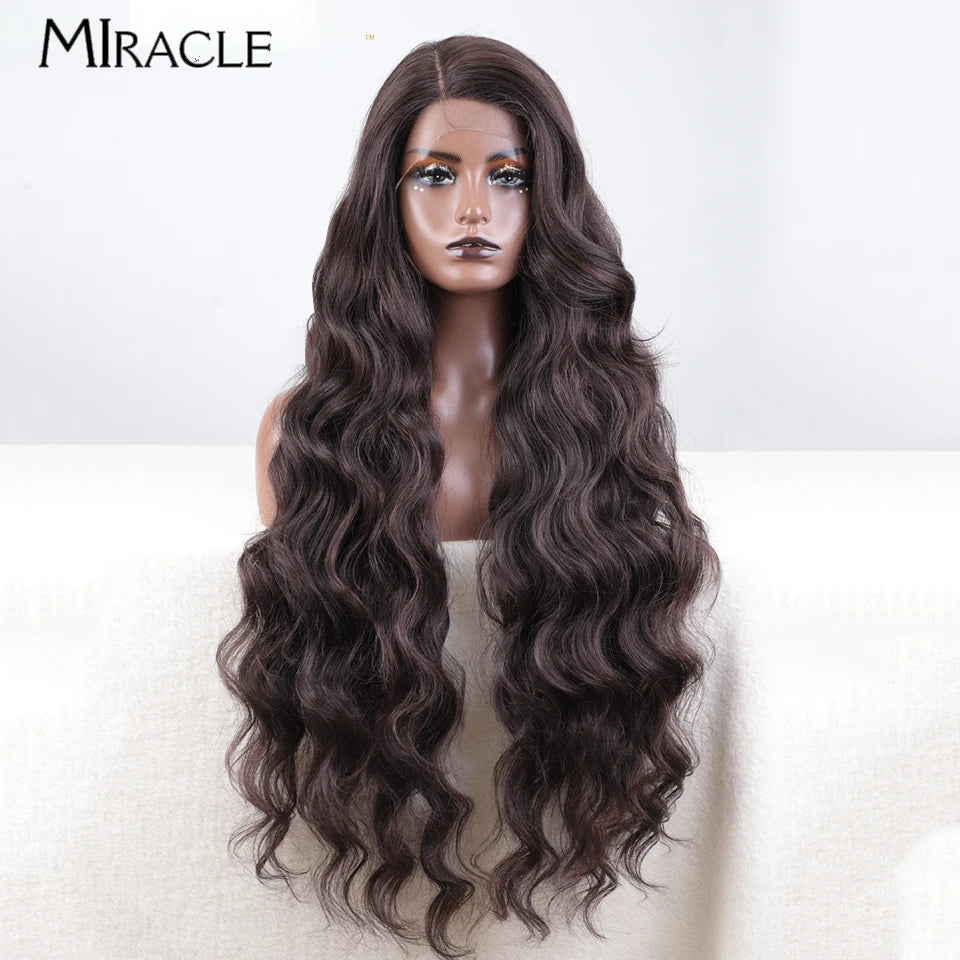 MIRACLE Deep Loose Wave Synthetic Wig for Women 36 Inch Wavy Lace Front Wigs Ginger Blue Blonde Wigs Side Part Cosplay Wig