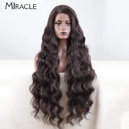 MIRACLE Deep Loose Wave Synthetic Wig for Women 36 Inch Wavy Lace Front Wigs Ginger Blue Blonde Wigs Side Part Cosplay Wig