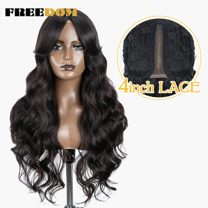 FREEDOM Synthetic Lace Wigs For Black Women Super Long Body Wavy Side Part Lace Wig Brown Ombre Blue Cosplay Wigs Heat Resistant