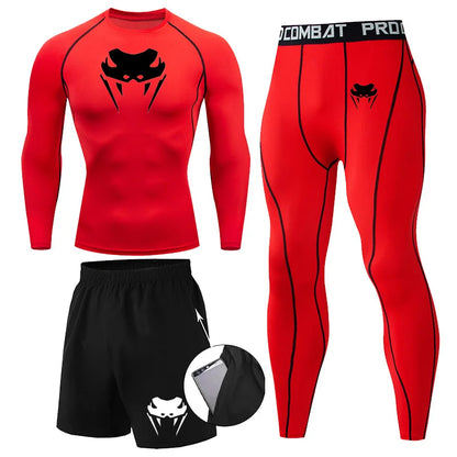 Men Compression Set MMA Long or Short Sleeve T-shirt Men's Tight Pants Fitness Bodybuilding Clothes Rashguard Sports Suits